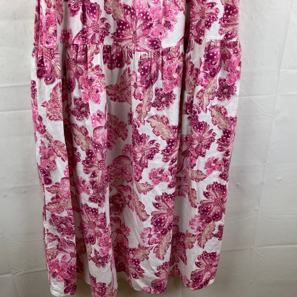 Old Navy Maxi Dress Womens XL Pink Floral Smocked Linen Blend Cottagecore Boho - Picture 4 of 8
